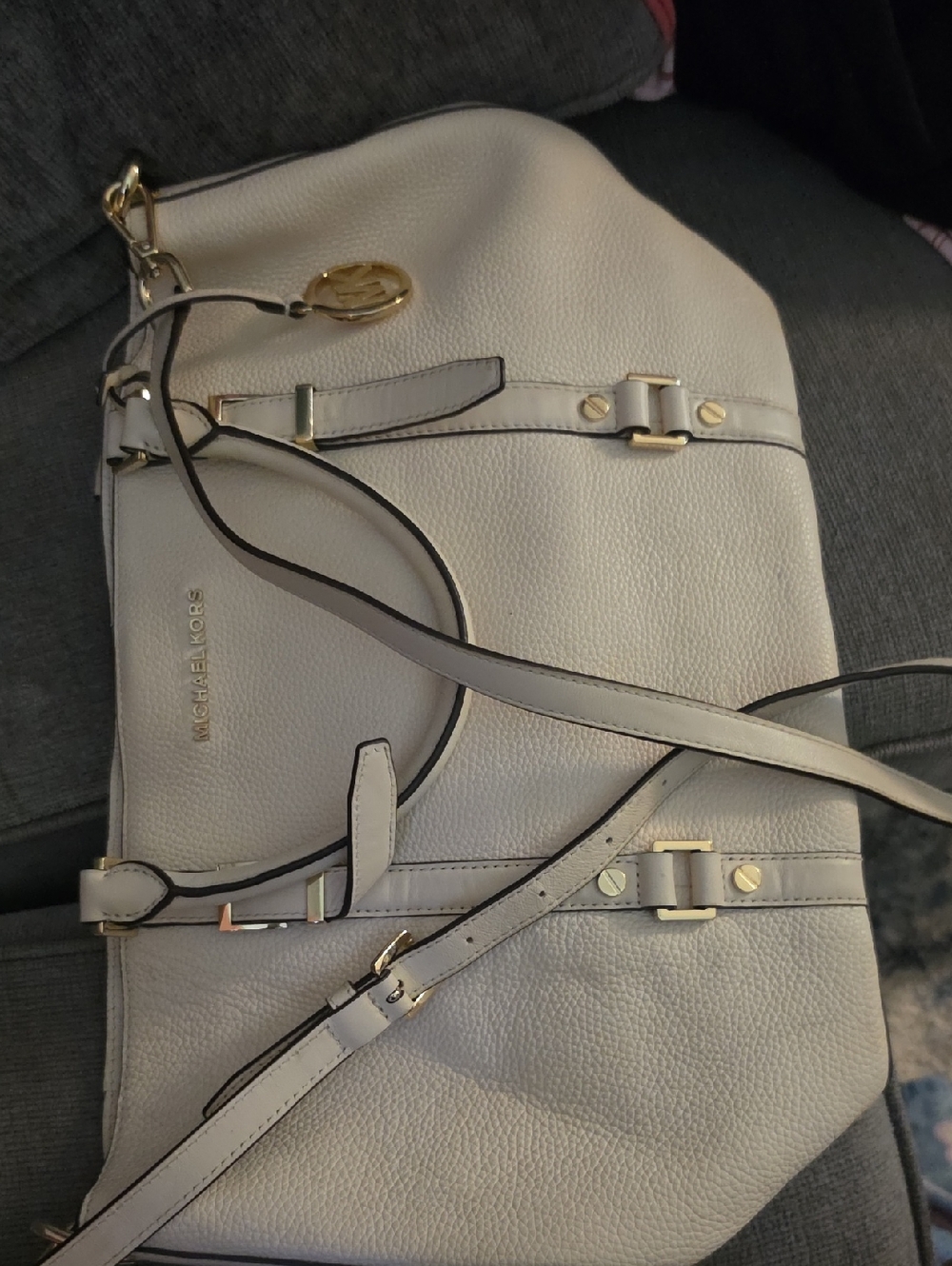 Michael Kors Cream Pebbled Leather Shoulder Bag with Gold Hardware